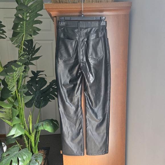 Abercrombie & Fitch Vegan Leather Black Straight Ultra High Rise Pants Size 0 - Picture 3 of 6